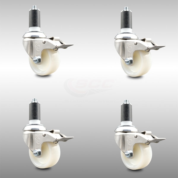 Service Caster 3 Inch 316SS Nylon Wheel Swivel 1-1/4 Inch Expanding Stem Caster Set Lock Brake SCC-SS316TTLEX20S314-NYS-114-4 - main